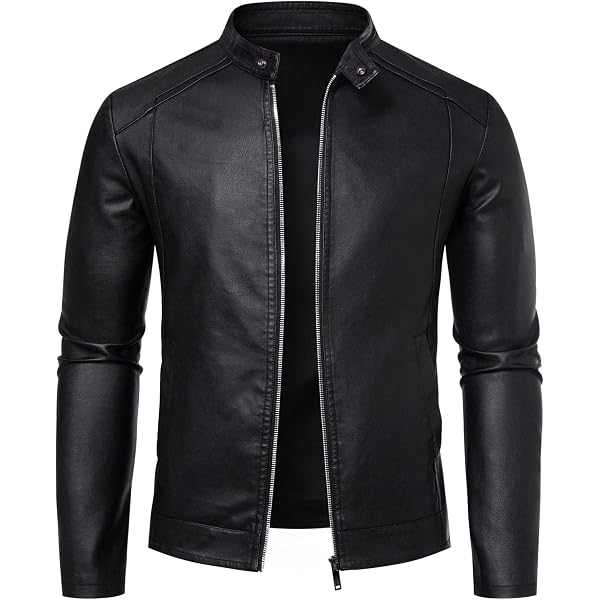 Amazon.com: Men's Stand Collar Leather Jacket Vintage Motorcycle